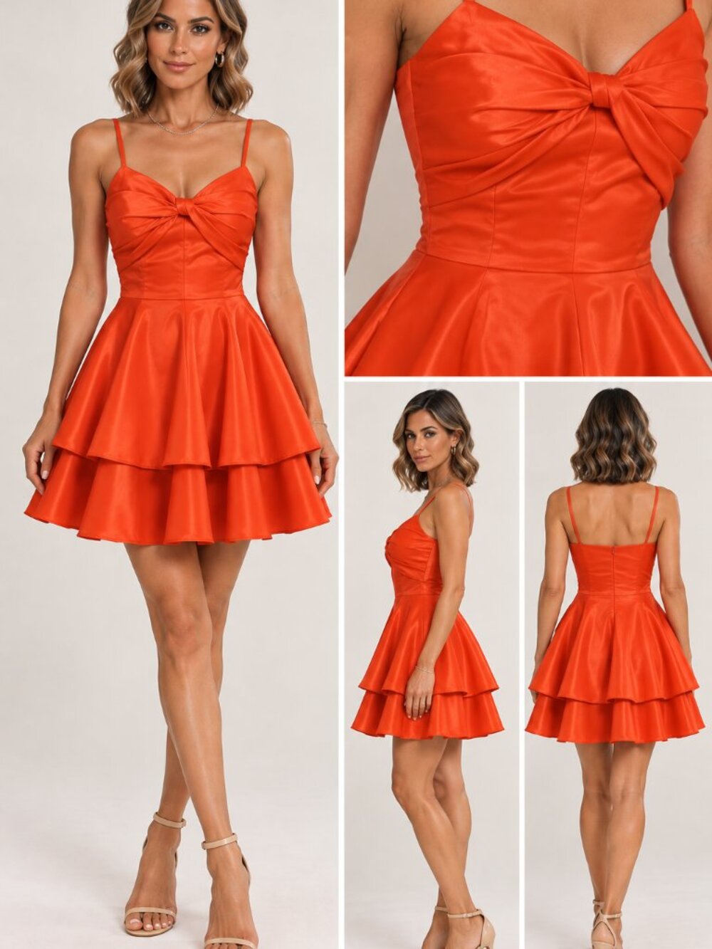 Orange Taffeta Fit & Flare Mini Dress – Spaghetti Strap - Picture 2 of 2
